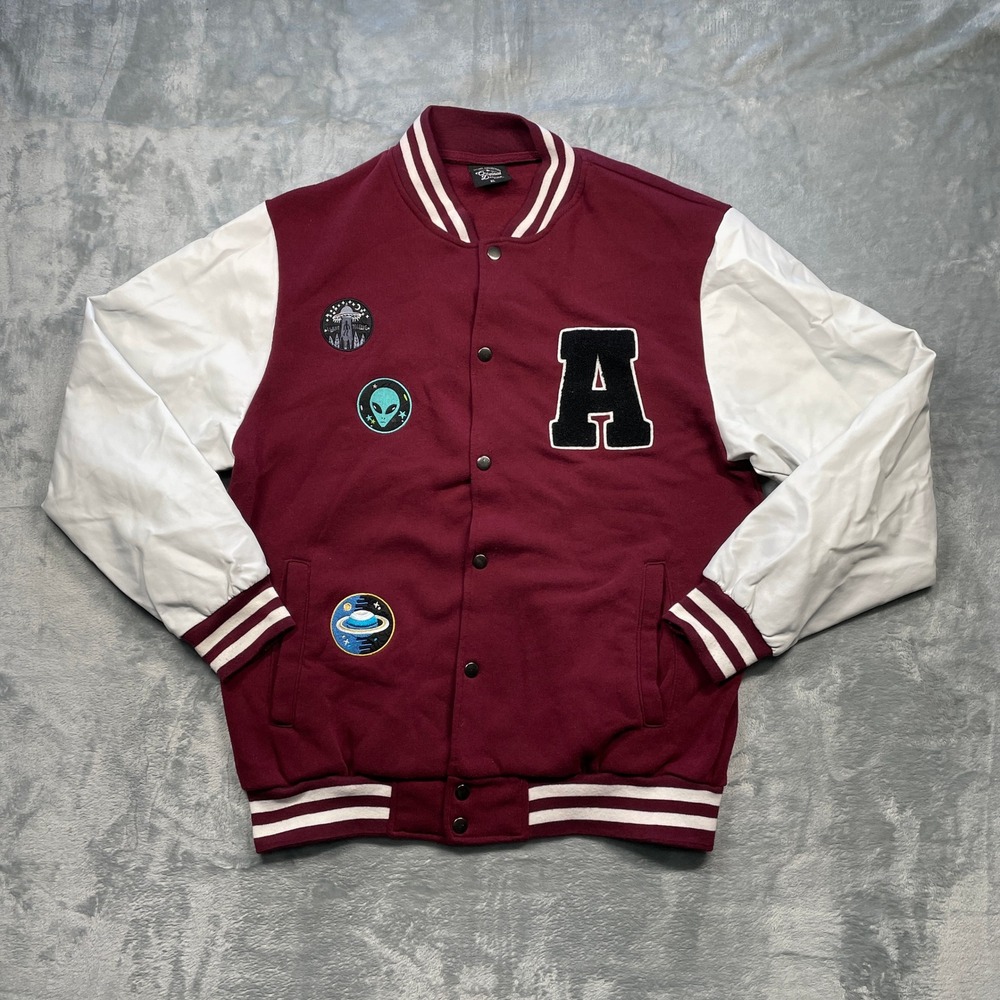 Original Deluxe Supply Mens Burgundy White Letterman Jacket A‎ Patches Size XL